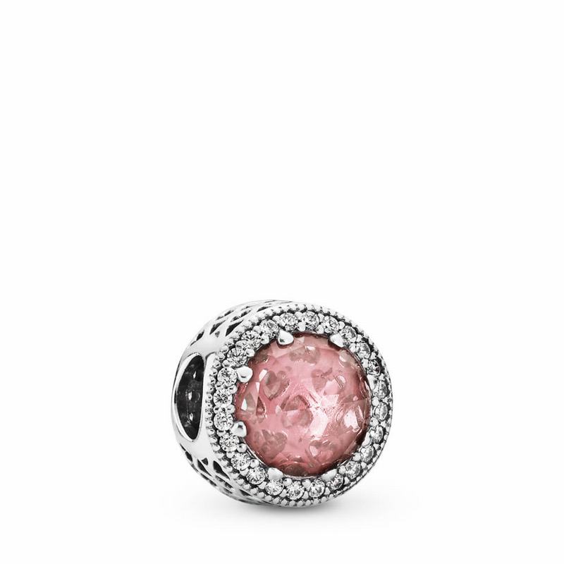 Pandora Radiant Hearts Charm Ireland - Sterling Silver/Pink/Mixed Stones/Cubic Zirconia - 831470AYV